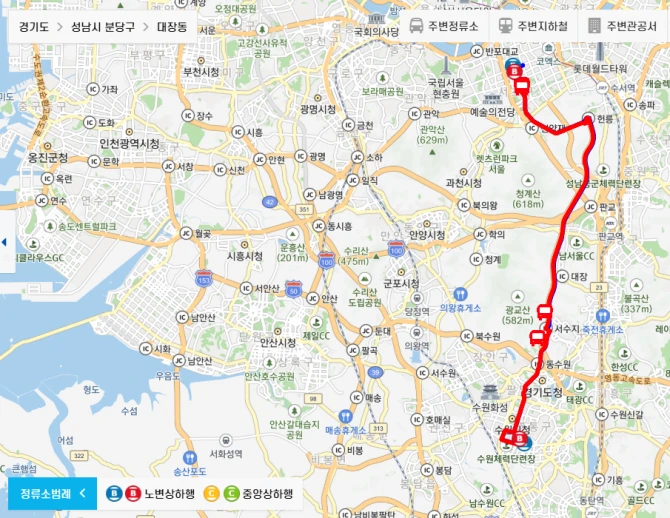 수원-심야버스-3002번-직행좌석버스-경유지-노선도