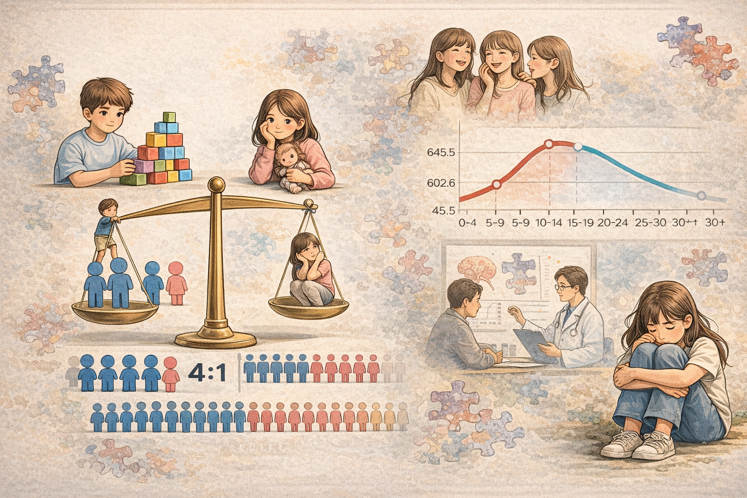 자폐 스펙트럼 장애 남녀 진단율 (여성 진단 지연, 실제 발생률, 조기 발견 중요성)