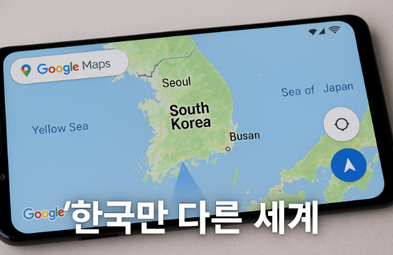 구글맵에서 한국을 중심으로 보여주는 화면 이미지