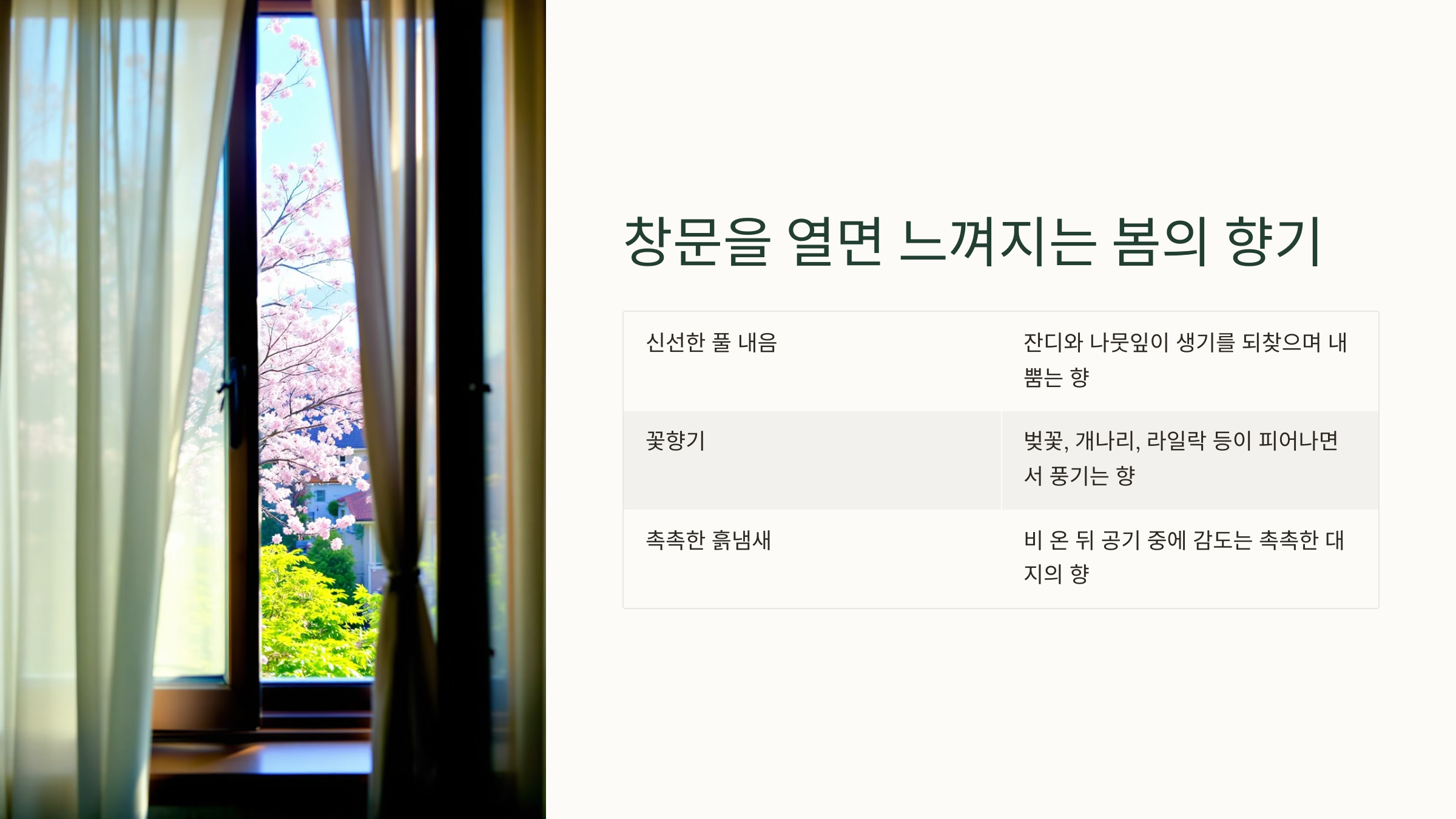 창문을 열면 느껴지는 봄의 향기