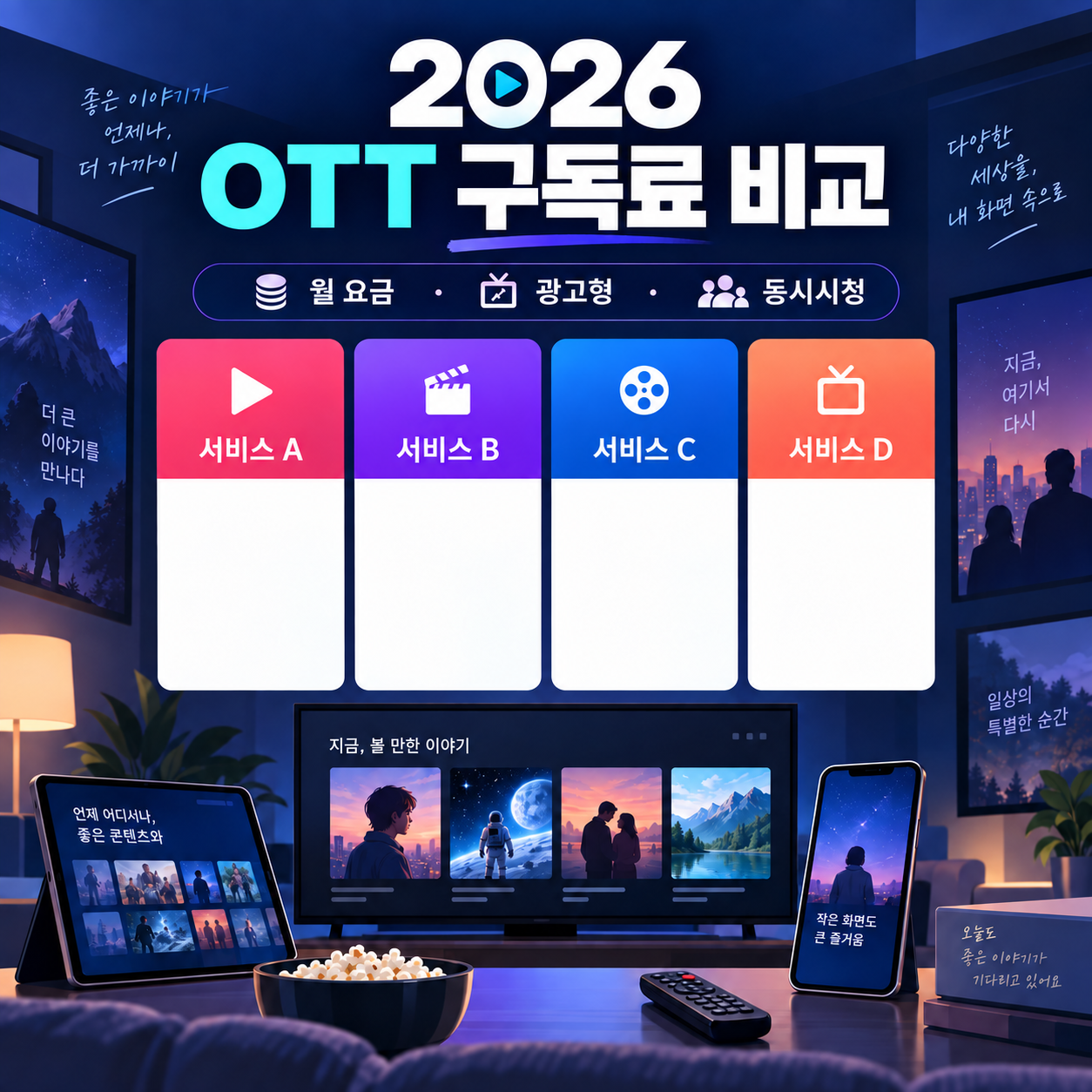 2026 OTT 구독료 비교표 - 넷플릭스·티빙·웨이브·디즈니플러스 요금