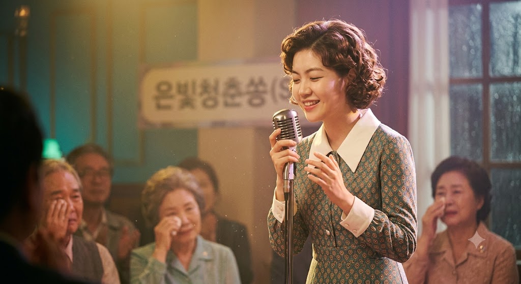영화 수상한 그녀의 주인공 오두리가 마이크를 잡고 노래하는 장면과 필코노미 감성