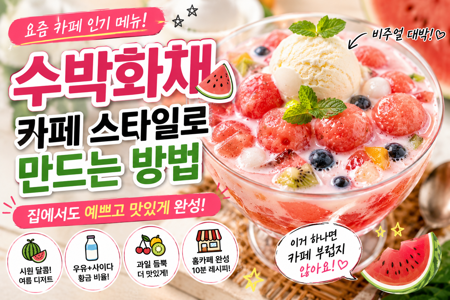 수박화채 요즘 카페 스타일로 만드는 방법, 집에서도 예쁘고 맛있게 완성하는 여름 디저트 레시피