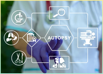가상 터치 스크린을 사용하는 병리학자: 부검 클리닉의 영안실에서 죽은 후 부검 절차 모호성 사후 검사 의학적 법의학 절차