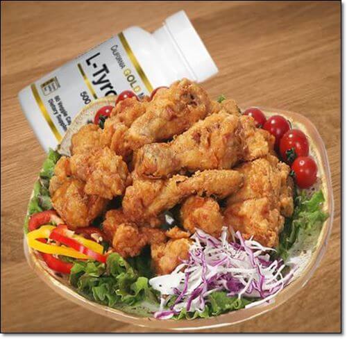 티로신이 풍부한 치킨과 보충제