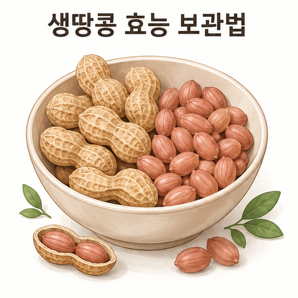 껍질째 생땅콩과 깐 땅콩으로 생땅콩 효능과 보관법을 표현한 대표 이미지