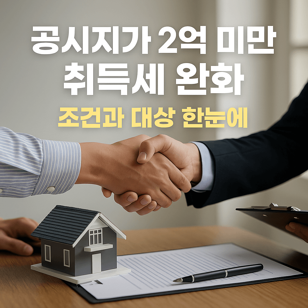 공시지가 2억 미만 취득세 완화, 조건과 대상 한방 정리