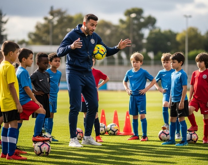 유소년 시스템, 코치가 축구 교육하는 사진