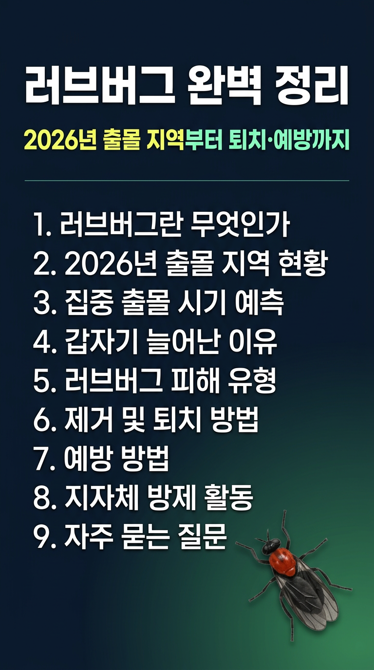 러브 버그 출몰지역 보기, 2026년도 예상 지역, 발생 이유, 시기, 제거, 퇴치, 박멸 및 예방 방법