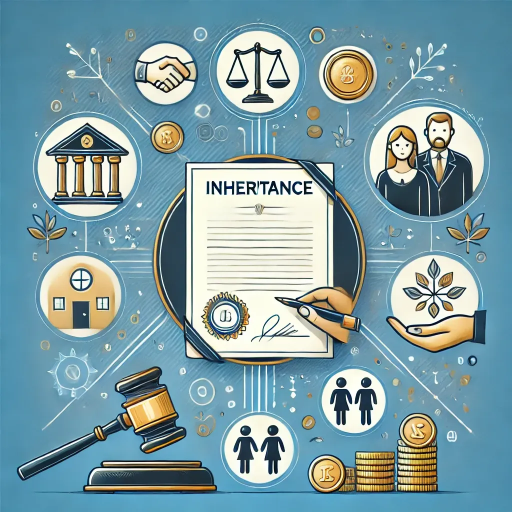 법적 문서와 가정 관계를 상징하는 상속 이미지&amp;#44; 재산과 가문 포함