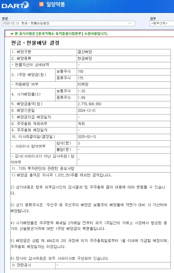 일양약품(007570) 2025년 배당락일