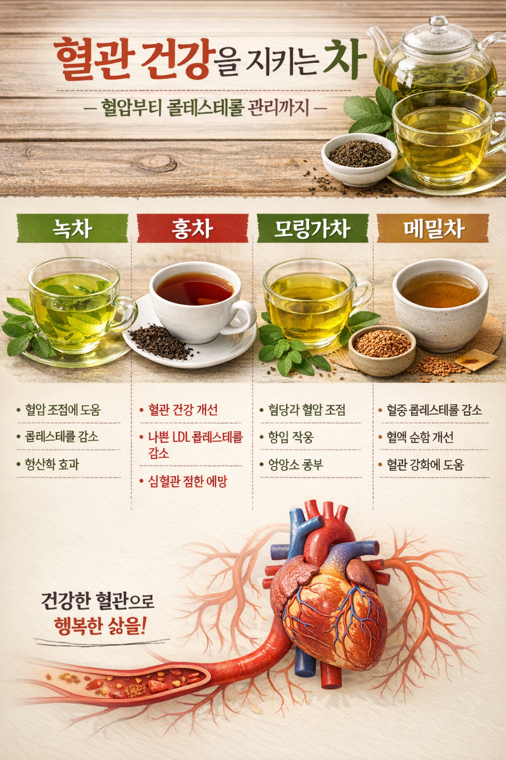 혈관 건강을 지키는 차 종류와 효능 분석: 혈압부터 콜레스테롤 관리까지