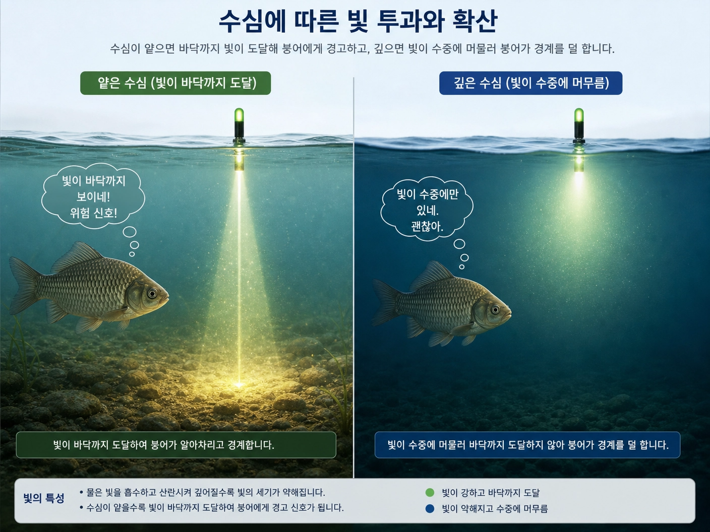 수심에 따른 빛 투과와 확산