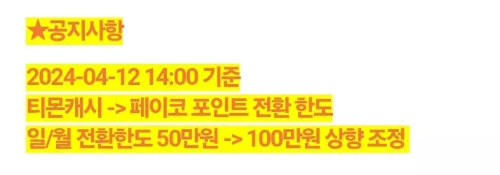 티몬캐시+페이코+적립포인트+전환+한도