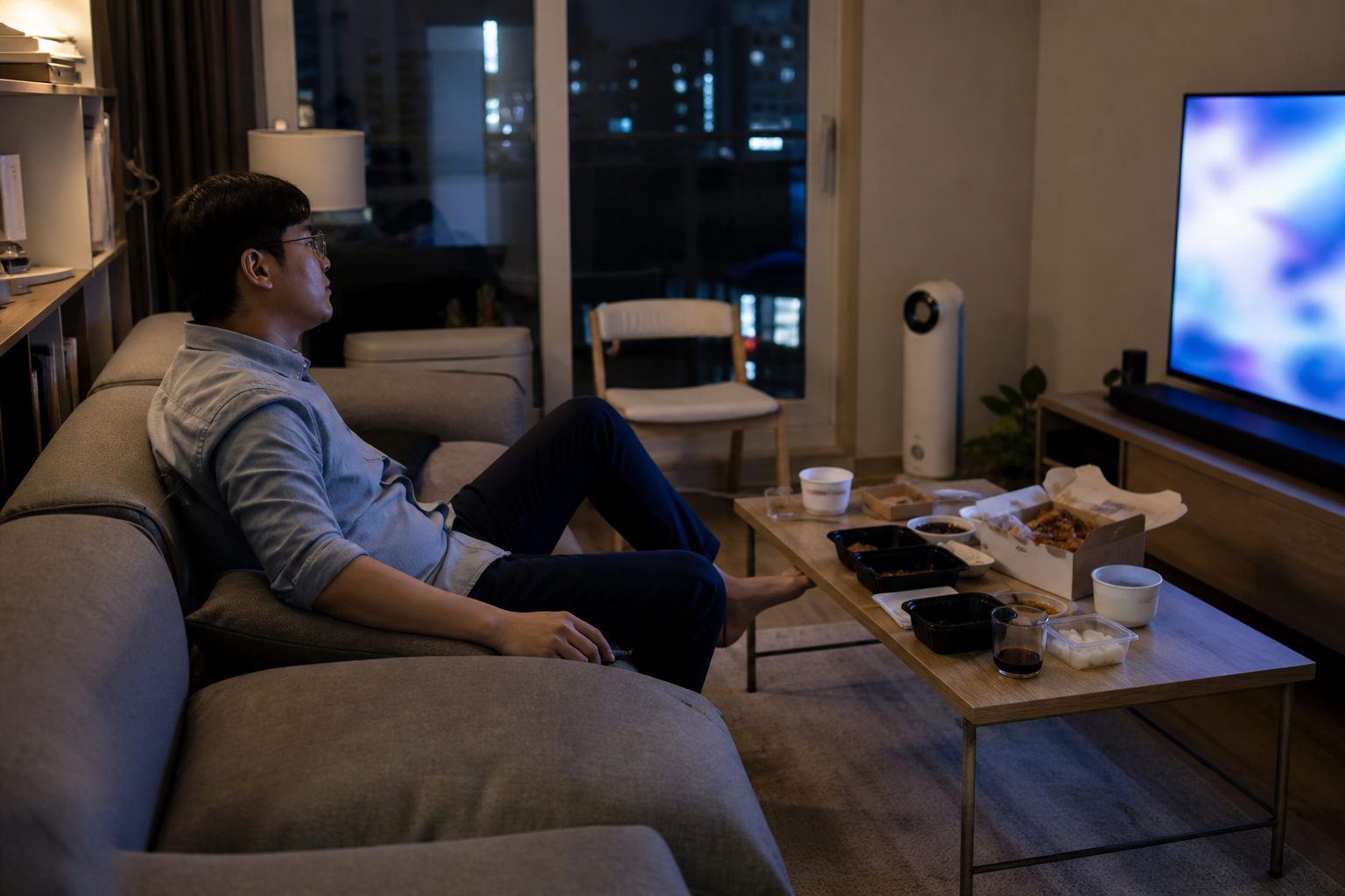 늦은 식사 뒤 오래 앉아 있는 상황