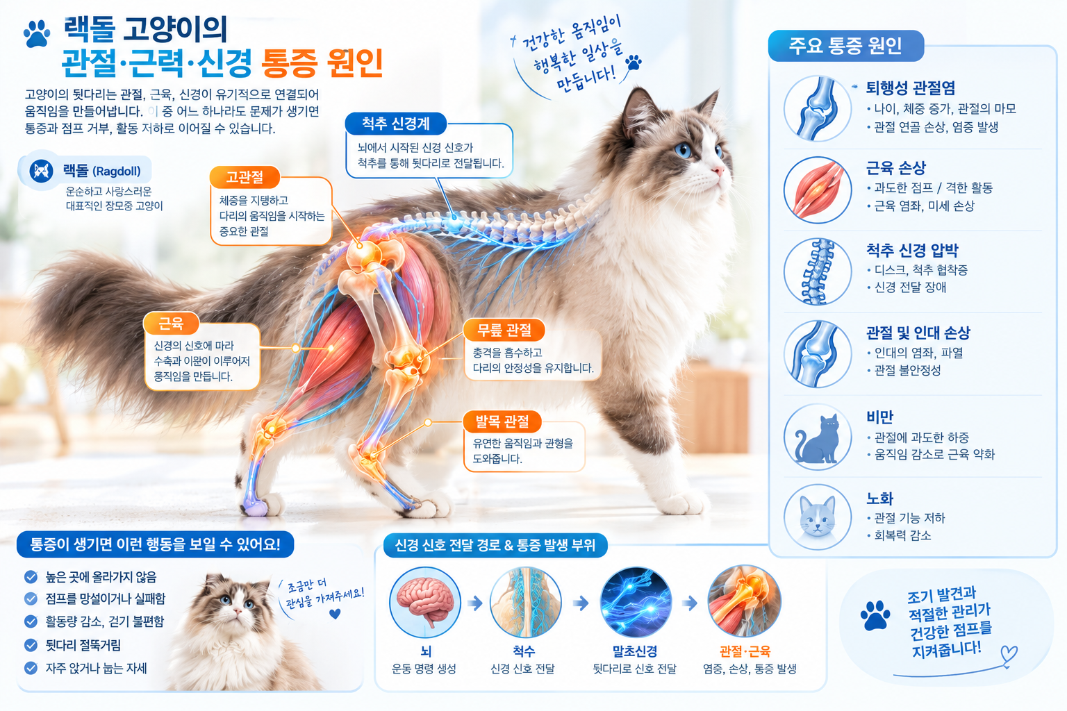 고양이 관절 근력 신경 통증 원인 도식