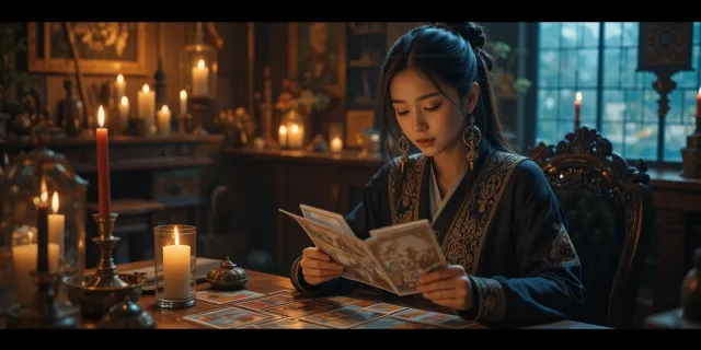 2025년 용띠 운세 타로 카드 점을 보는 모습