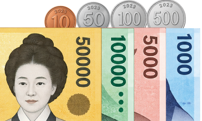 돈 계산 놀이를 위한 가짜 지폐와 동전