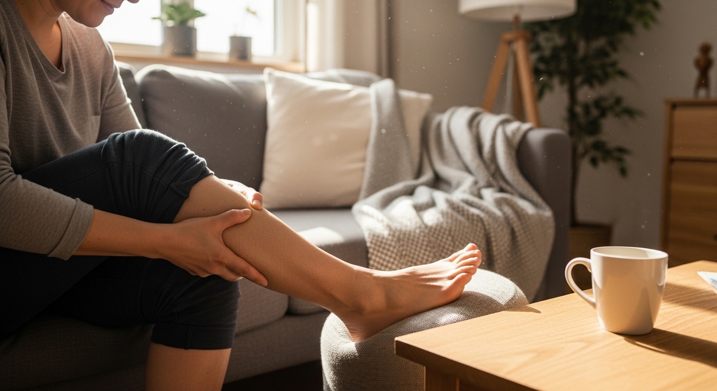 수분 부족으로 종아리 근육 경련이 발생하는 상황