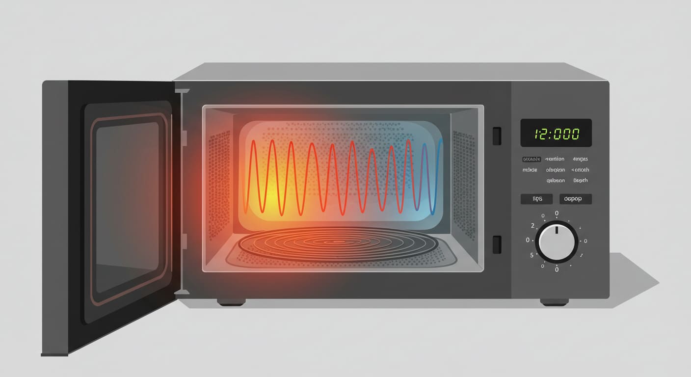 전자레인지 내부의 마이크로파를 보여주는 일러스트