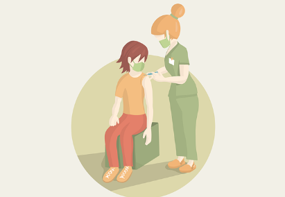 대상포진 예방접종 가격(최저가 확인, 무료접종 대상)과 관련하여 대상포진 예방접종 맞고 있는 사람과 접종중인 의사 그림