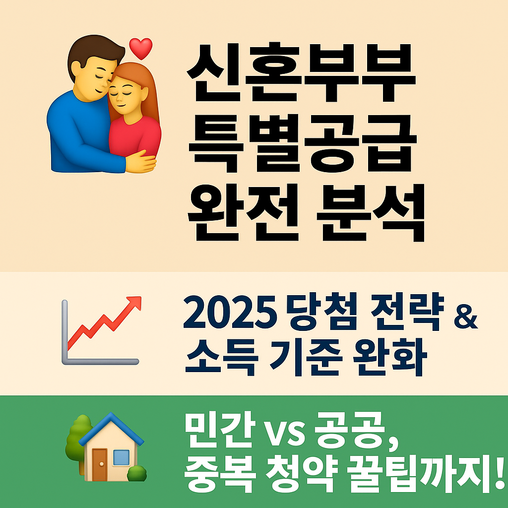 신혼부부 특별공급 완전 분석, 2025 청약 당첨 전략, 소득 기준 완화, 민간 청약 vs 공공 청약, 중복 청약 전략까지