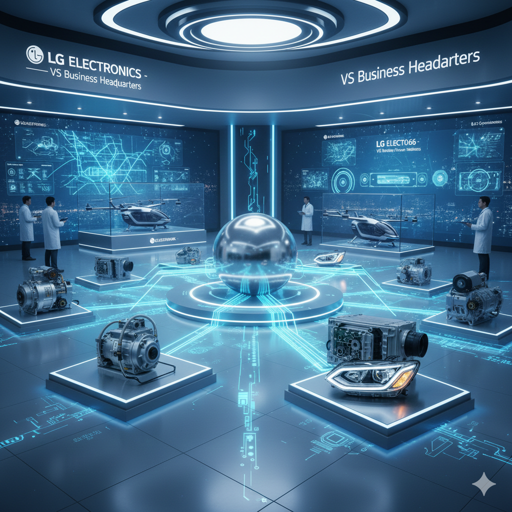 LG전자 전장 사업 VS본부의 수주 잔고 100조 원 돌파를 상징하는 미래형 자동차 디지털 콕핏과 인공지능 모빌리티 컨셉 이미지