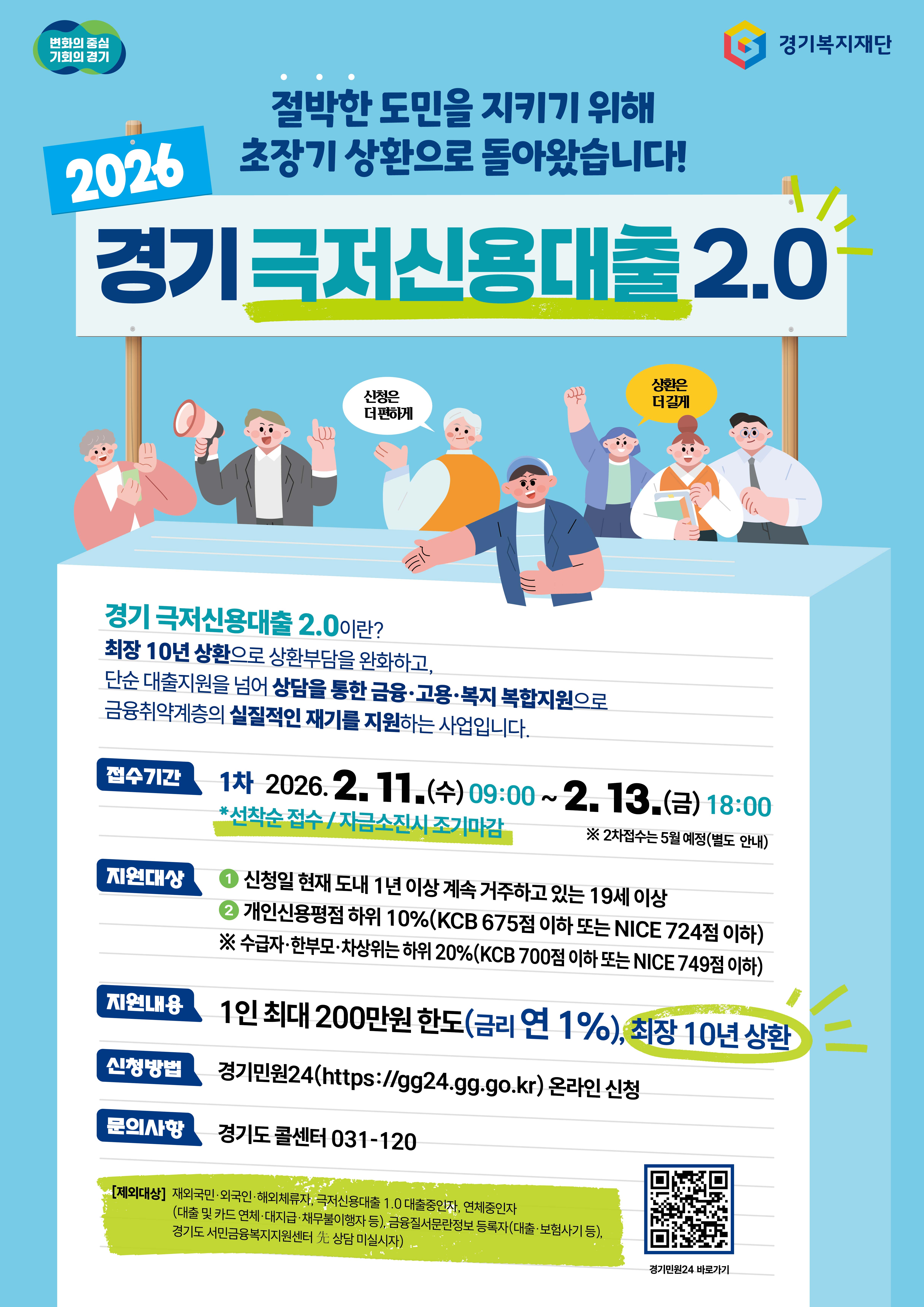 2026년 경기 극저신용대출 2.0 안내 포스터