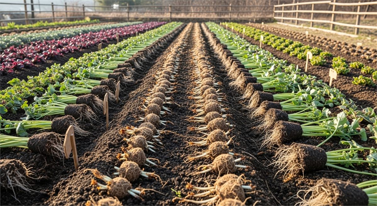 뿌리와 포기나누기 번식을 준비한 밭 전경 