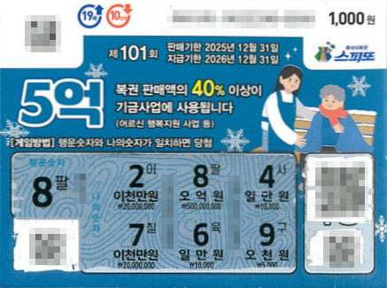 스피또1000 101회 1등 당첨복권