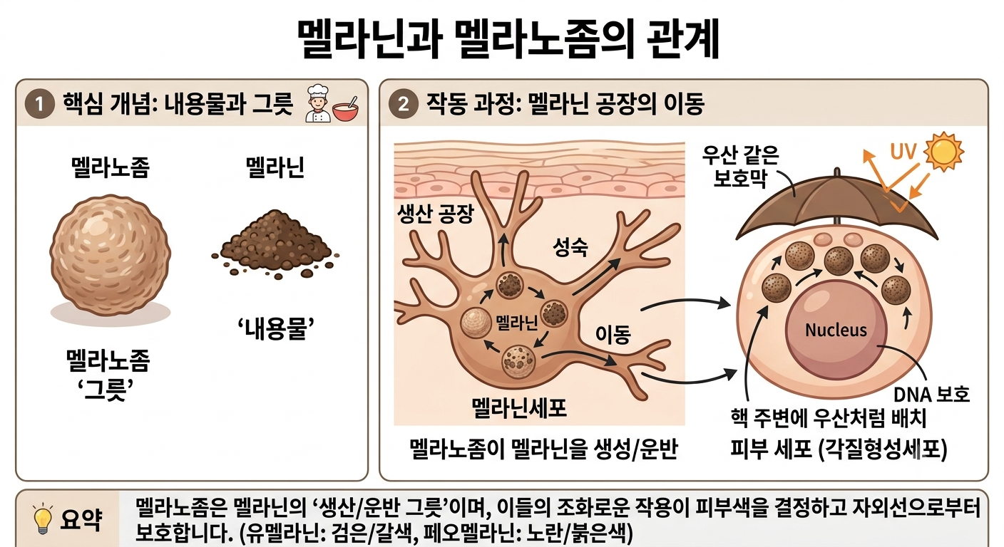 멜라닌과 멜라노좀에 대한 인포그래픽
