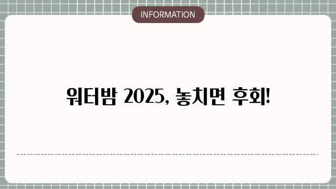 워터밤 2025 서울, 대구, 인천, 수원 티켓 가격 및 예매 정보