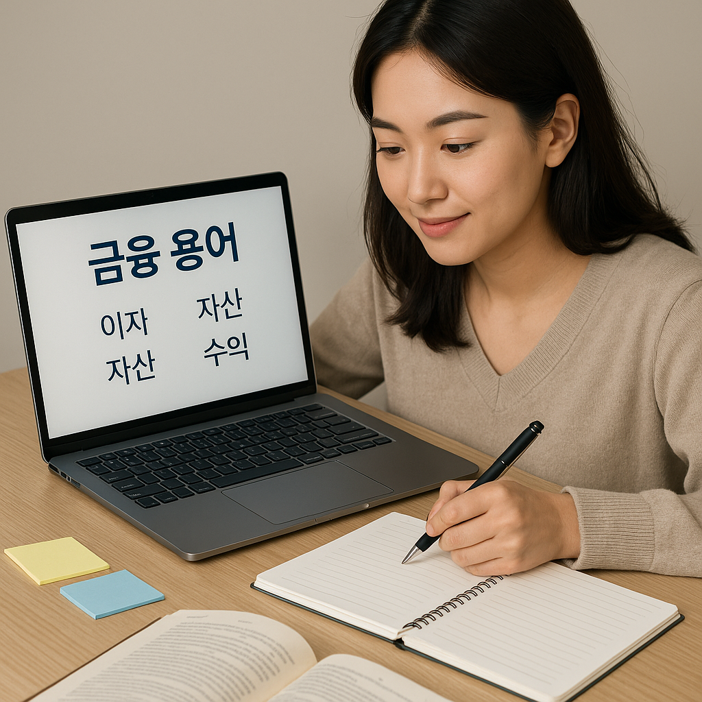 금융 용어 공부하는 여성