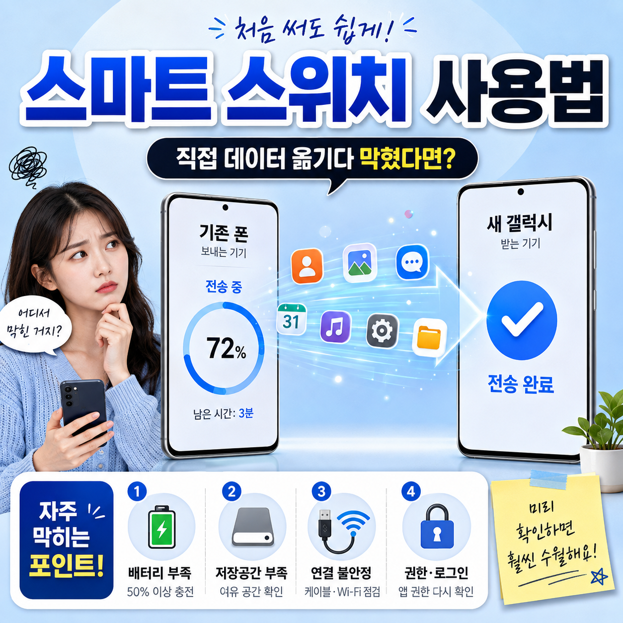스마트 스위치 사용법, 직접 데이터 옮기다 막혔다면?