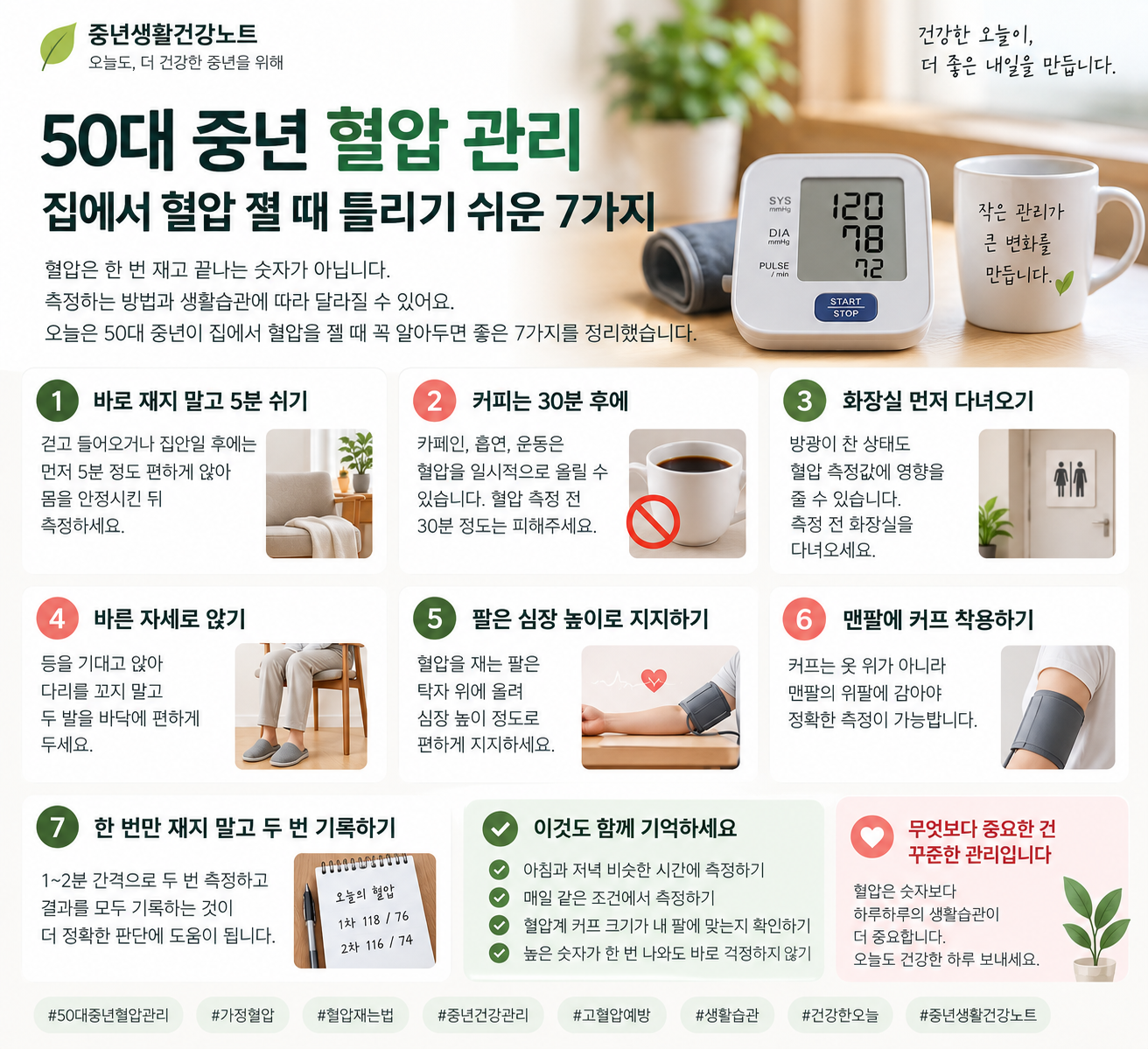 50대 중년 혈압 관리｜집에서 혈압 잴 때 틀리기 쉬운 7가지