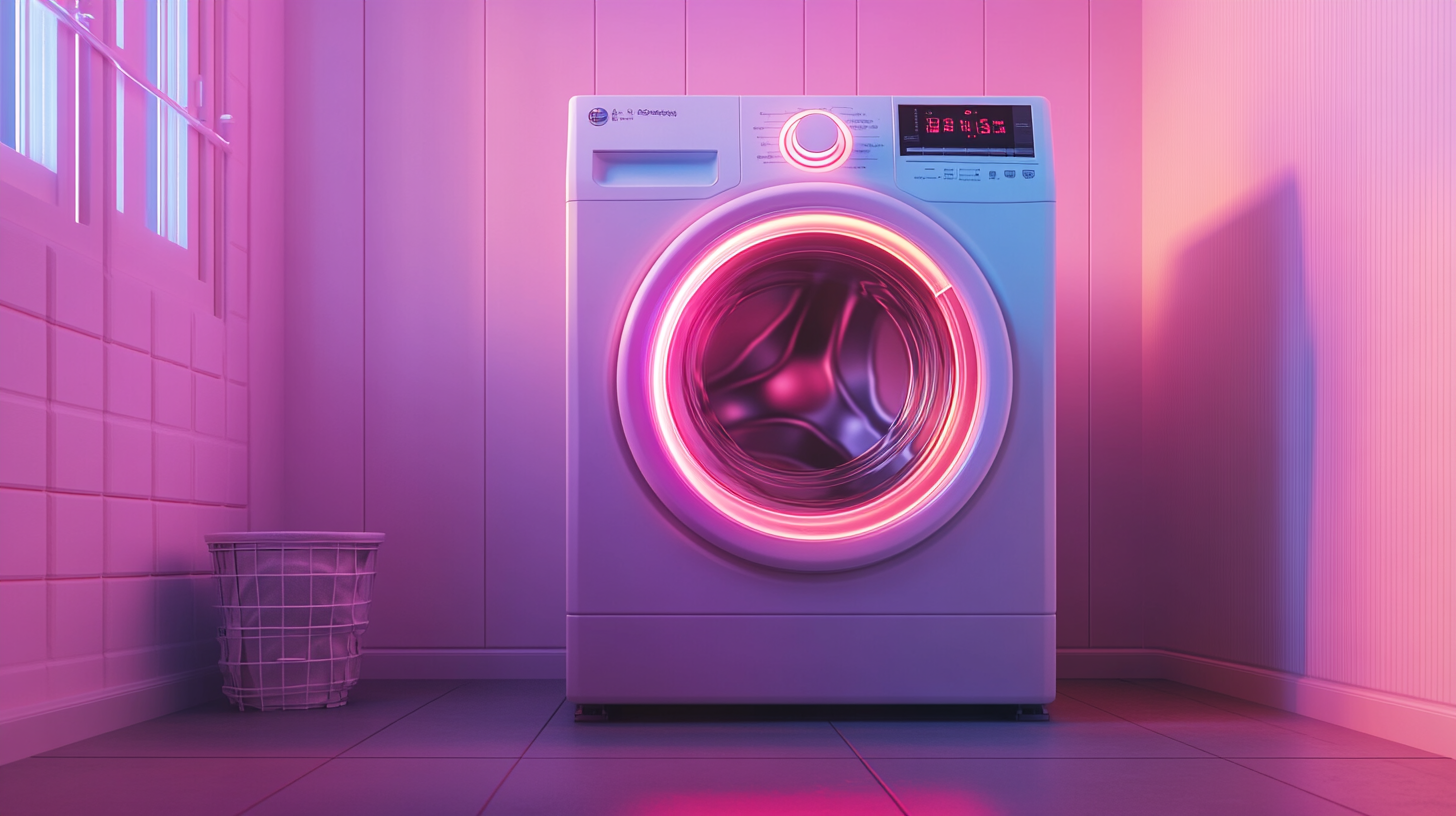 사용자 친화적인 환경에 위치한 고효율 세탁기의 모습, 편안함과 세련된 디자인이 돋보임.