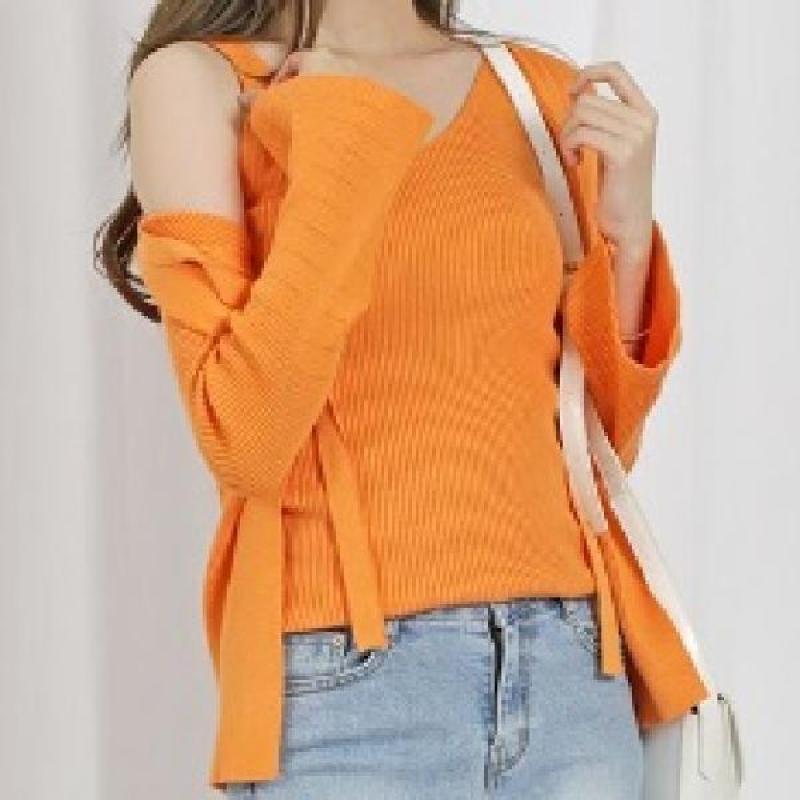 오렌지가디건 가디건나시세트 얇은가디건 여성 간절기