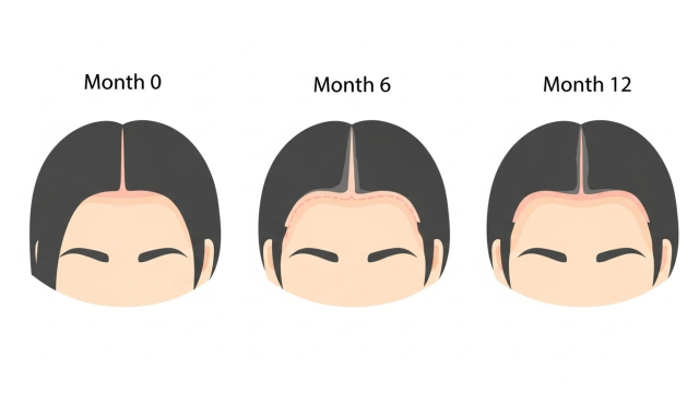 3&middot;6&middot;12개월 치료 경과에 따른 모발 변화 일러스트