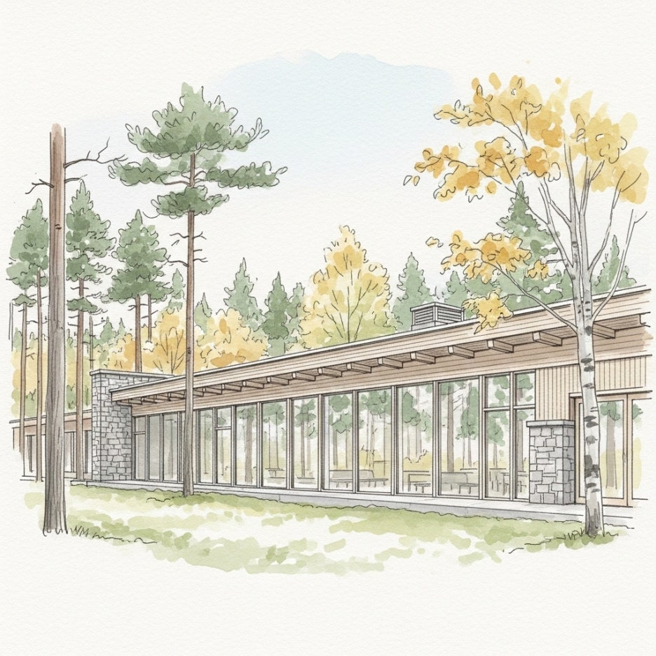 깔끔하게 관리되고 있는 목조 편의 시설 건물