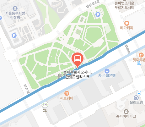 송파푸르지오시티.한화오벨리스크에서 인천공항 리무진 공항버스(6600번) 지도 위치