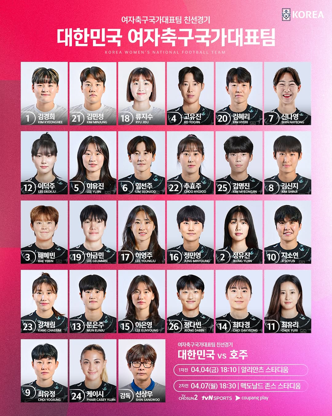 여자 축구 국가대표 호주 평가전