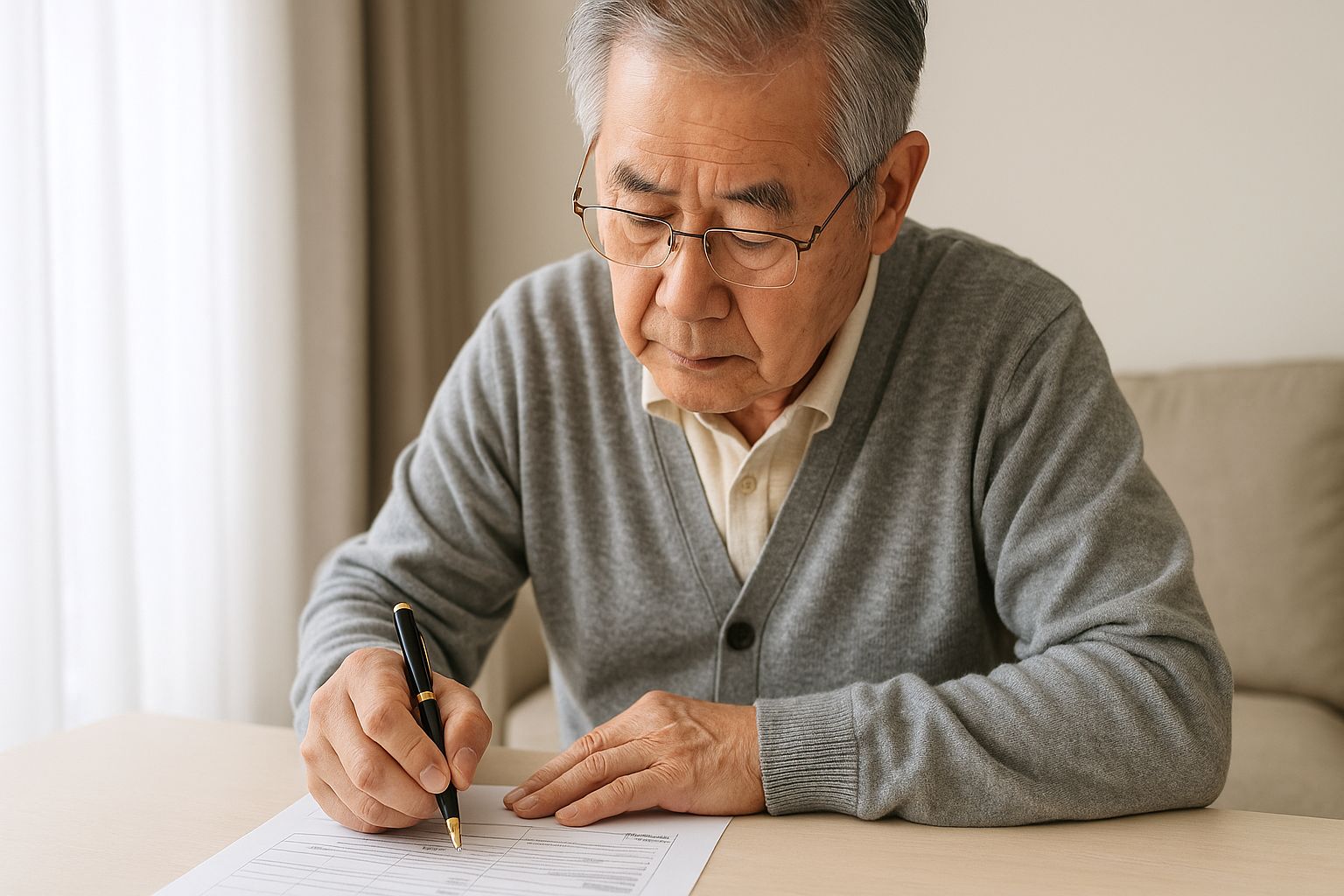 65세 고령자가 근로장려금 신청서류를 작성하는 중