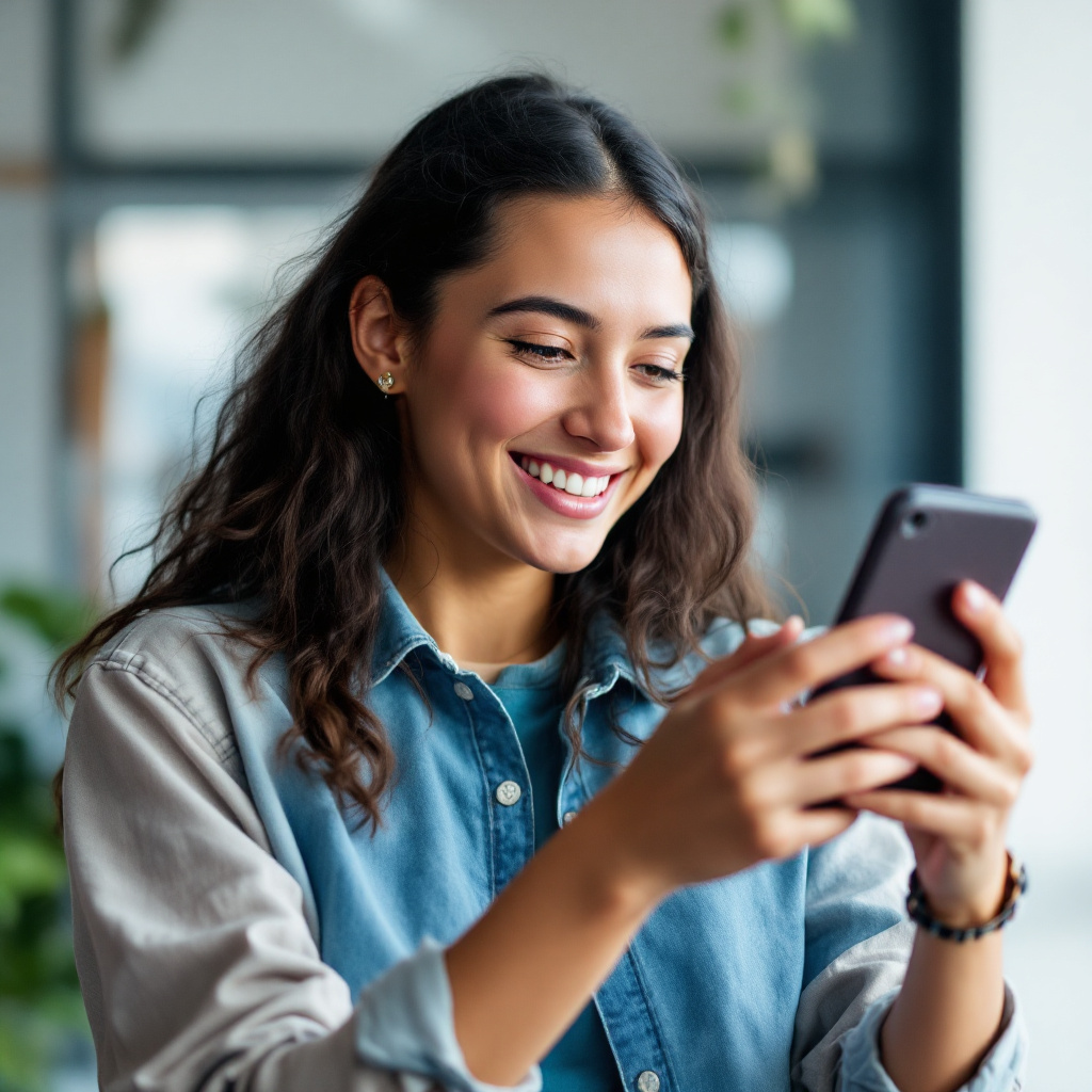 핸드폰 보며 투자하는 여자