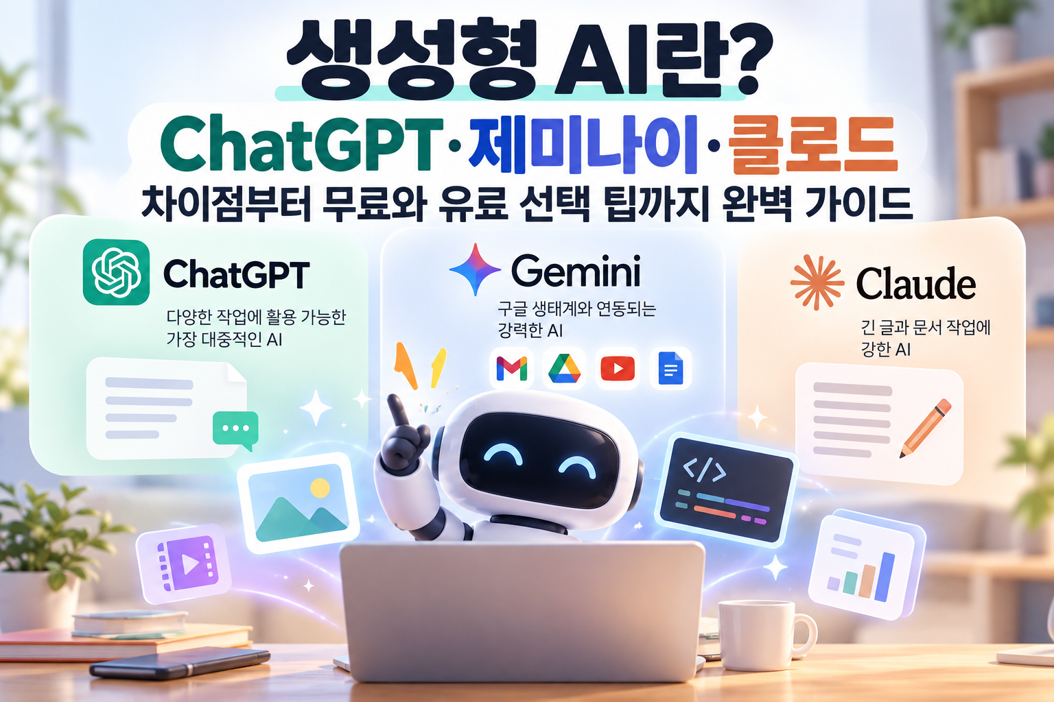 생성형 AI란? ChatGPT·제미나이·클로드 차이점부터 무료와 유료 선택 팁까지 완벽 가이드