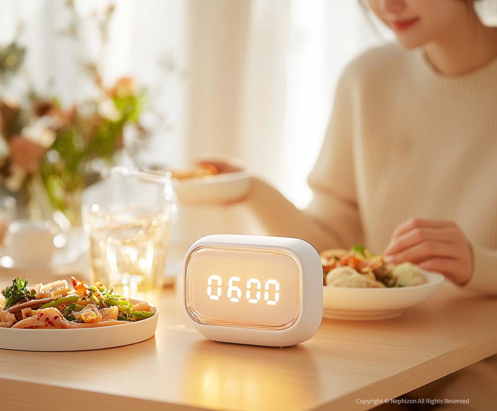 간 해독 리듬을 위한 규칙적인 식사중인 여성