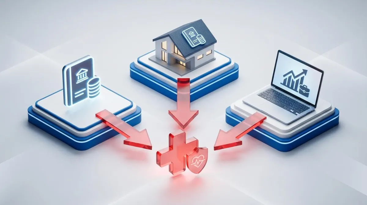 연금소득자, 주택소유자, 프리랜서 등 다양한 피부양자 자격 박탈 사례를 보여주는 3D 인포그래픽