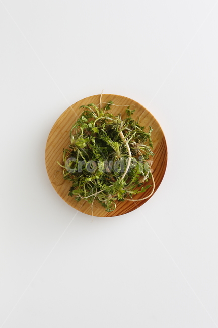 원형도마위에 있는 냉이