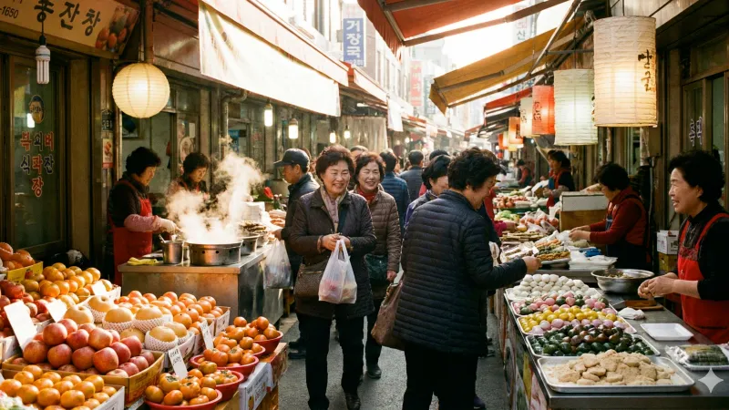 설날 명절 장보기를 위해 붐비는 전통시장 풍경과 온누리상품권 사용처