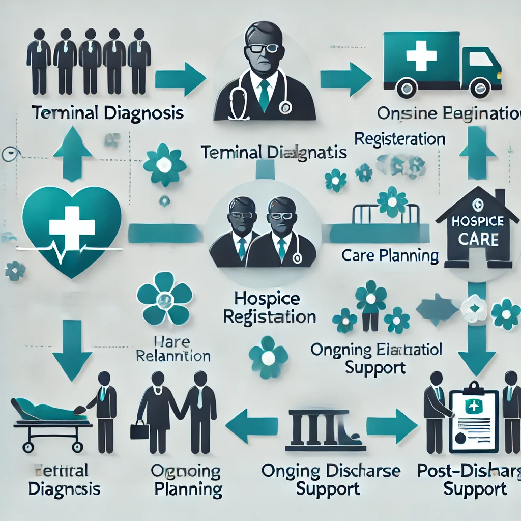 호스피스 서비스 신청 절차를 설명하는 다이어그램