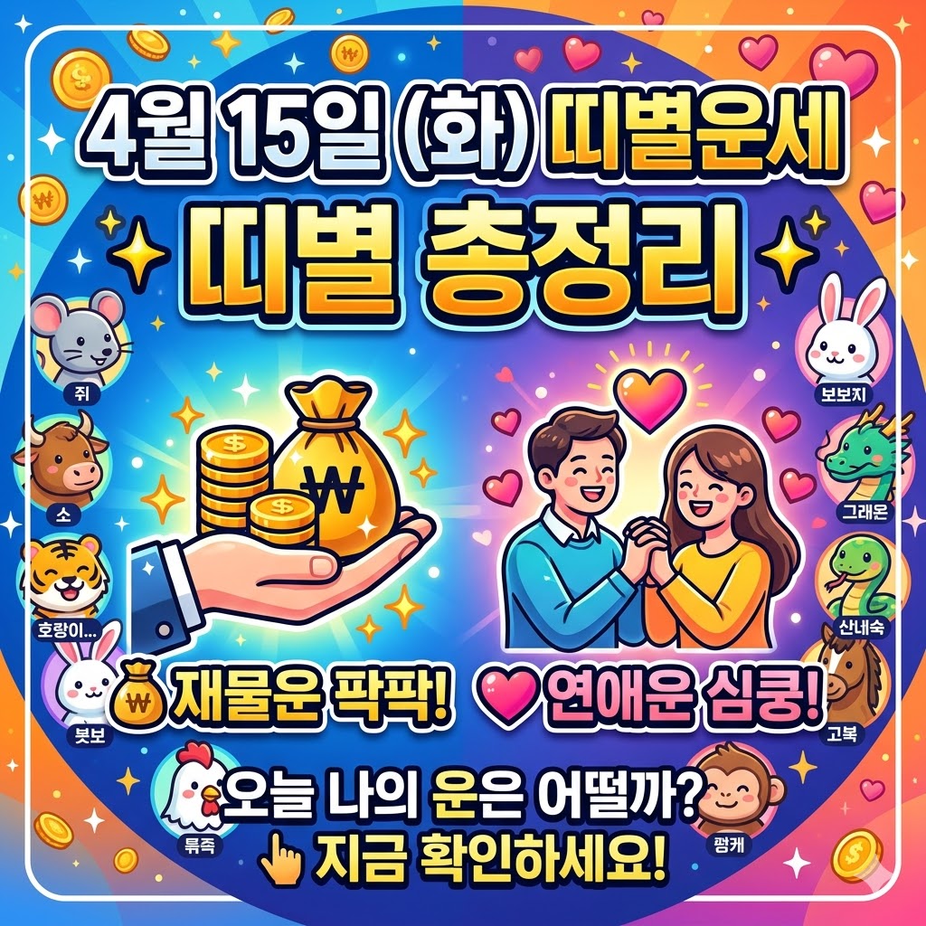 4월 15일 띠별운세 총정리, 재물운과 연애운